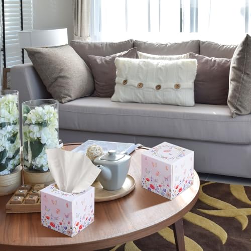 Image of Fourluoo 12 Pack Floral Butterfly Facial Tissues Cube Boxes 600 Sheet 3 Ply | Flower Butterfly Design Small Square Face Tissues Bulk for Summer Car Bedroom Desktop Supply, Soft Facial Tissues, Disposable