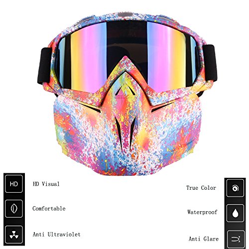 Eoncore Motorcycle Goggles Mask Detachable, Windproof Protect Padding Helmet Sunglasses Ski Goggles Road Riding UV Motorbike Glasses (Graffiti)
