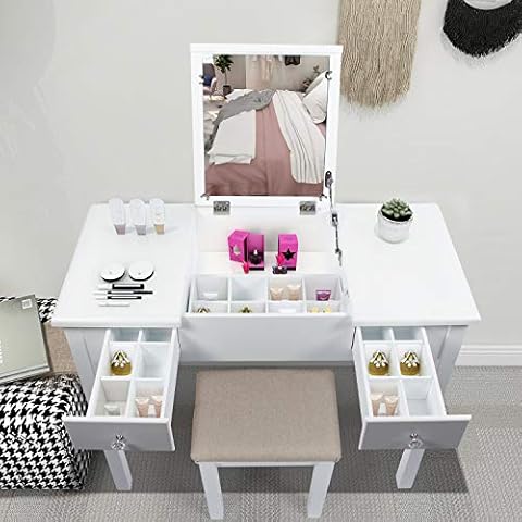 AODAILIHB Vanity Desk with Flip Top Mirror and Tool Set Dressing Table Makeup Desk Large Storage Capacity Work and Study Writing Table Bedroom Furniture Cover