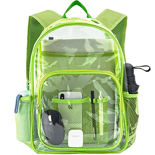 Clear Backpack Heavy Duty Pvc Bookbag for School - See Through Transparent Stadium Approved Backpacks for Women Concert Sport Venues Work Travel,Lemon green