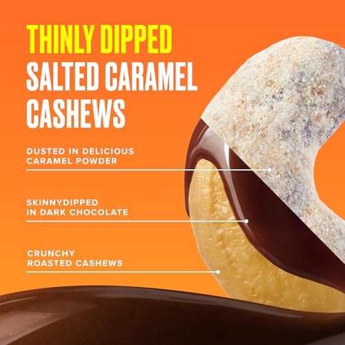Image of SkinnyDipped Salted Caramel Cashews, 3.5oz Bags | 5 Pack | Crunchy Whole Cashews Thinly Dipped in Chocolate | Gluten Free | Plant Protein Snack