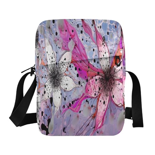 small messenger bag for women men shoulder bag Shoulder Handbags Adjustable Strap for School School- Flower Pink White