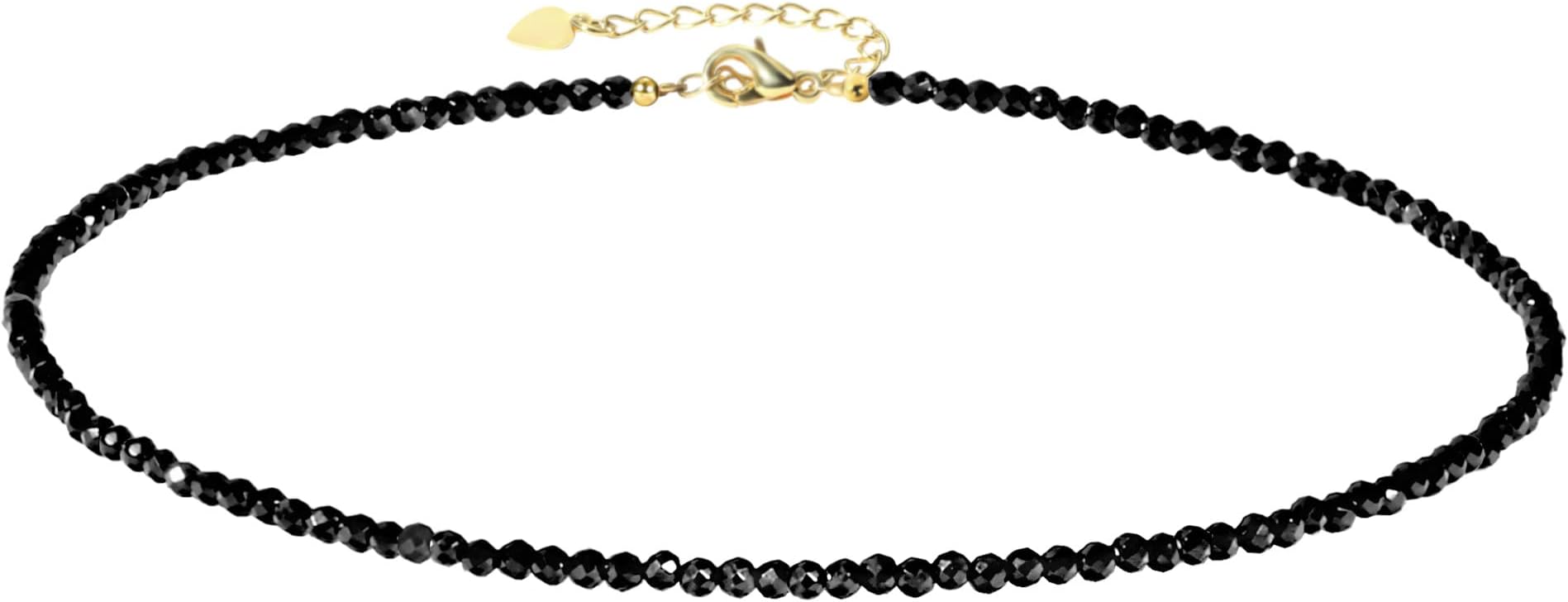 HEIMAXINGHandmade Natural Faceted Black Onyx Rondelle Crystal Beads Choker Necklace, Black Spinel Beaded Necklace for Women Girls