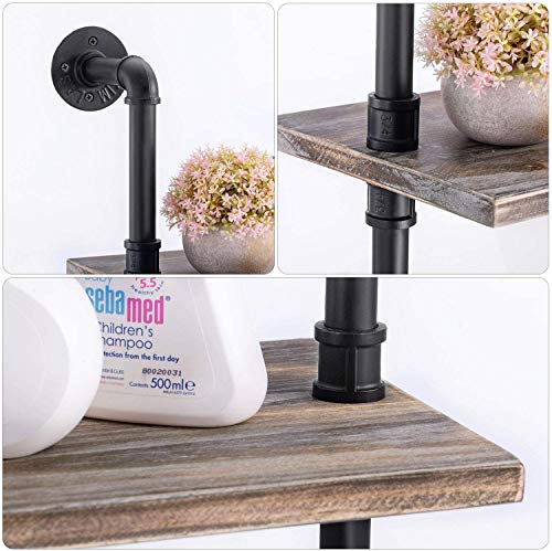 Elibbren Industrial Pipe Shelf, Rustic Wall Mounted Shelving with Towel Bar Rack for Bathroom, 2-Layer Wood Bookshelf, Pipe Shelving for Kitchen(Wooden Board contained)