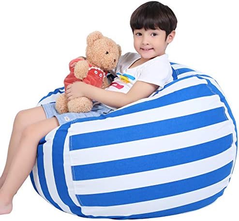 Lukeight Stuffed Animal Storage Bean Bag Chair for Kids, Zipper Storage Bean Bag for Organizing Stuffed Animals, Stripe Bean Bag Chair Cover, (No Beans) X-Large