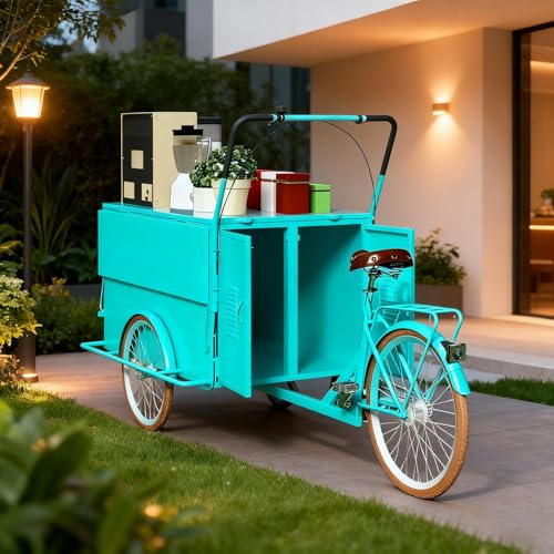 MOFGOE Dreirad für den Straßenverkauf, Dreirad-Verkaufswagen für den gewerblichen Gebrauch mit großer Aufbewahrungsbox, für Hot Dogs, Tacos, Getränke und mehr,Blau
