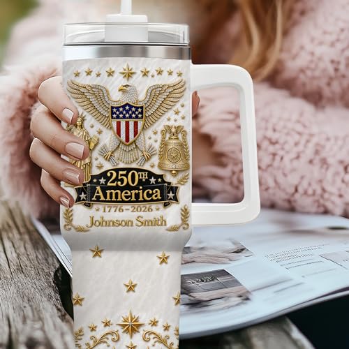 Image of Personalized 250th Anniversary Of America Tumbler - Custom Patriotic USA Flag 1776-2026 Gifts - US Eagle Freedom Cup 40oz A7 - American Independence Celebration Gifts For Men Women