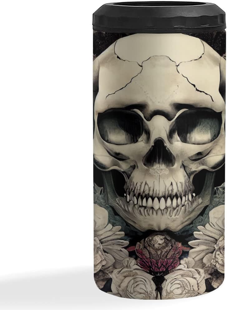 Gothic Skull Art Insulated Slim Can Cooler - Printed Can Cooler - Cool Insulated Slim Can Cooler
