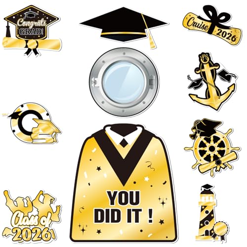 Imanes decorativos graduación 2026 negro oro pack 10