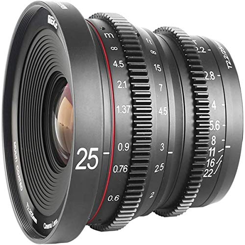Meike 25mm T2.2 Large Aperture Manual Focus Prime Low Distortion Mini Cine Lens Compatible with Micro Four Thirds M43 MFT Cameras and BMPCC