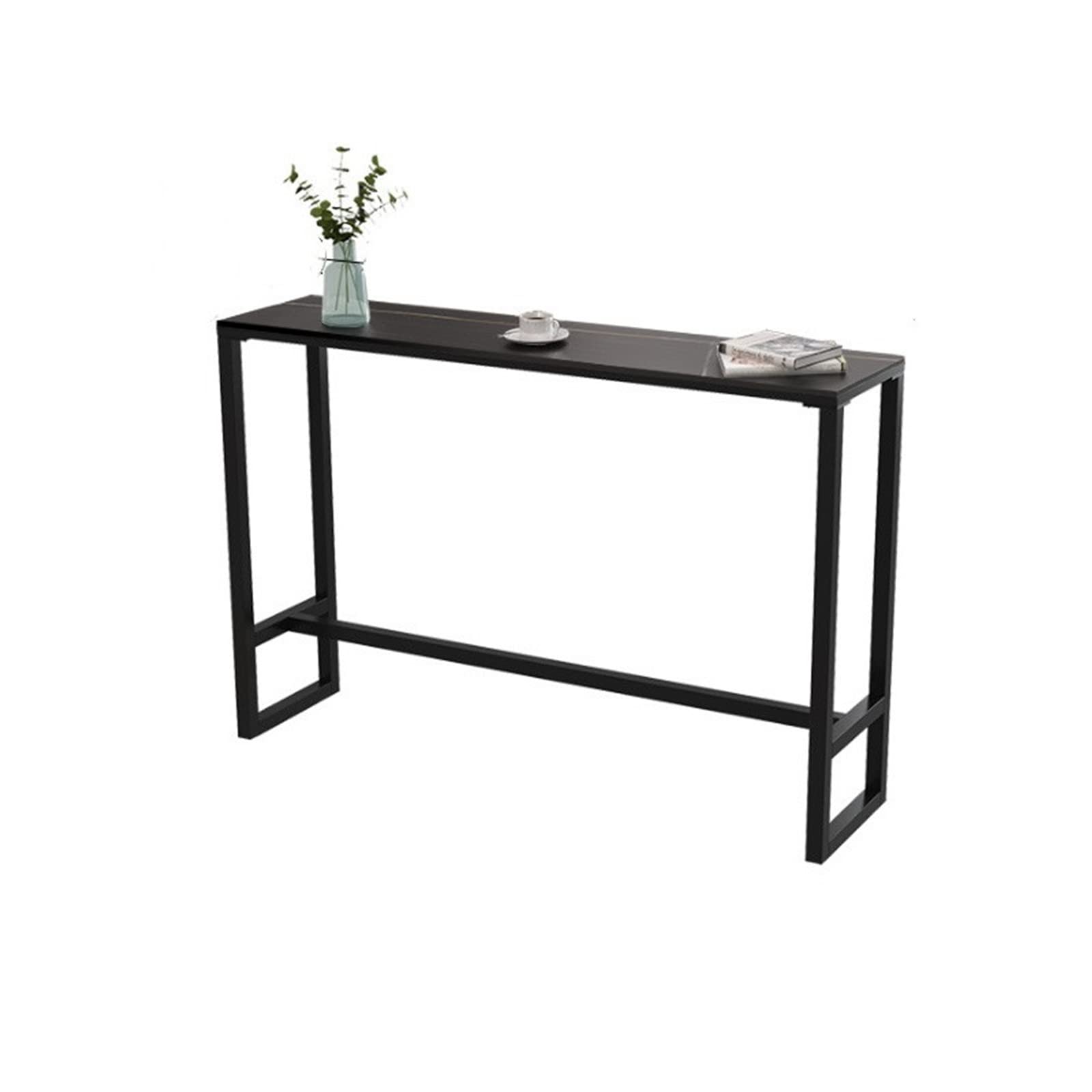 Tavolo da bar in marmo con piedini in ferro per sala da pranzo, hotel, lounge, casa, bar, tavolino alto e stretto (100 x 40 x 90 cm)