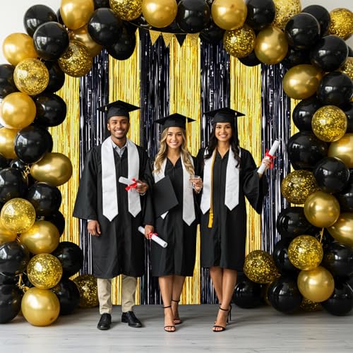 Image of BEISHIDA 2Pcs Black Gold Door Streamers Congrats Grade 2026 Decoration Backdrop Foil Fringe Tinsel Party Streamers Curtains Backdrops Birthday Graduation New Year Party Decoations(3.28 ft x 6.56 ft)