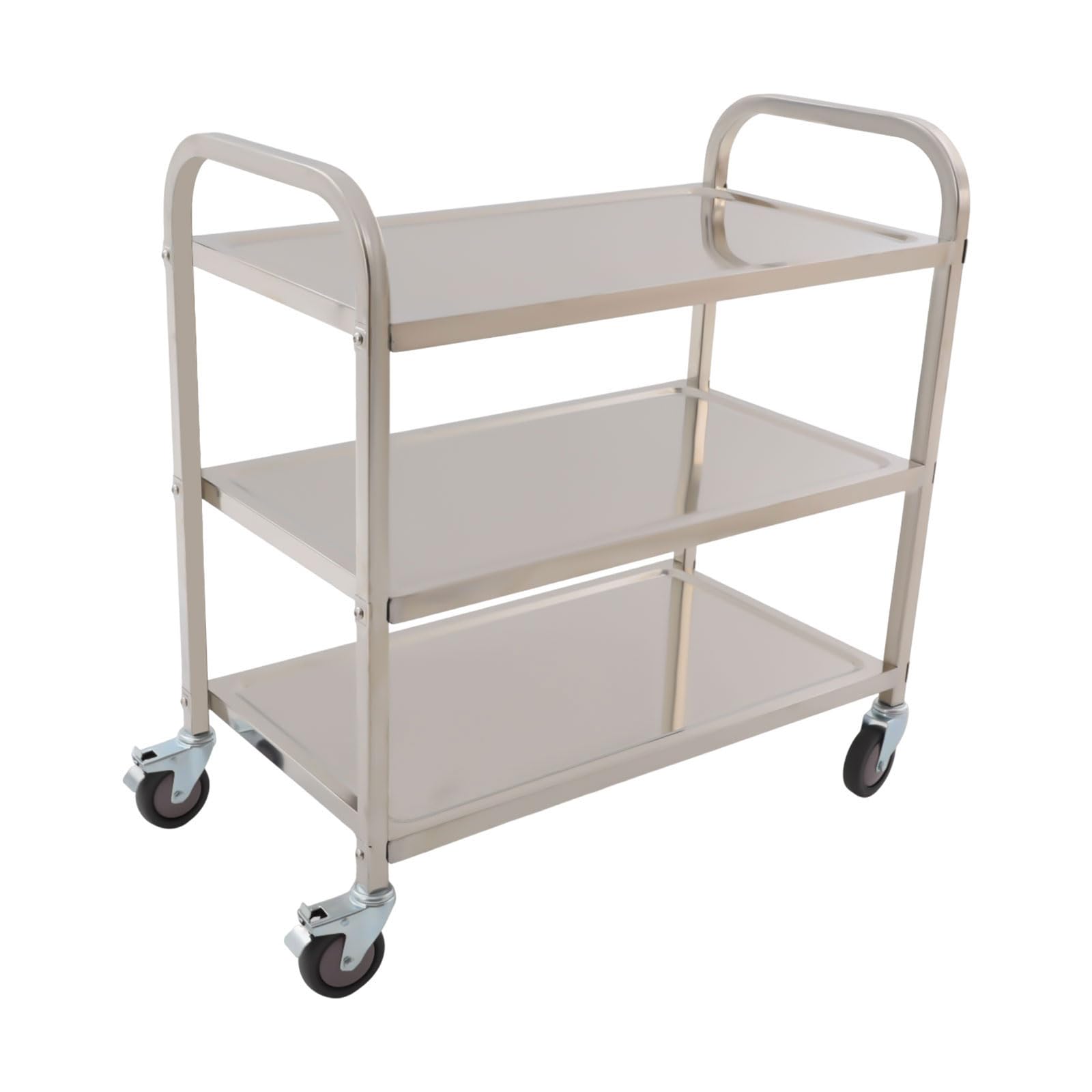 Carro de cocina con ruedas (3 niveles, 85 x 45 x 90 cm) | Carro de acero inoxidable con 3 estantes, 25 kg por nivel, con asa, para cocina, restaurante y oficina