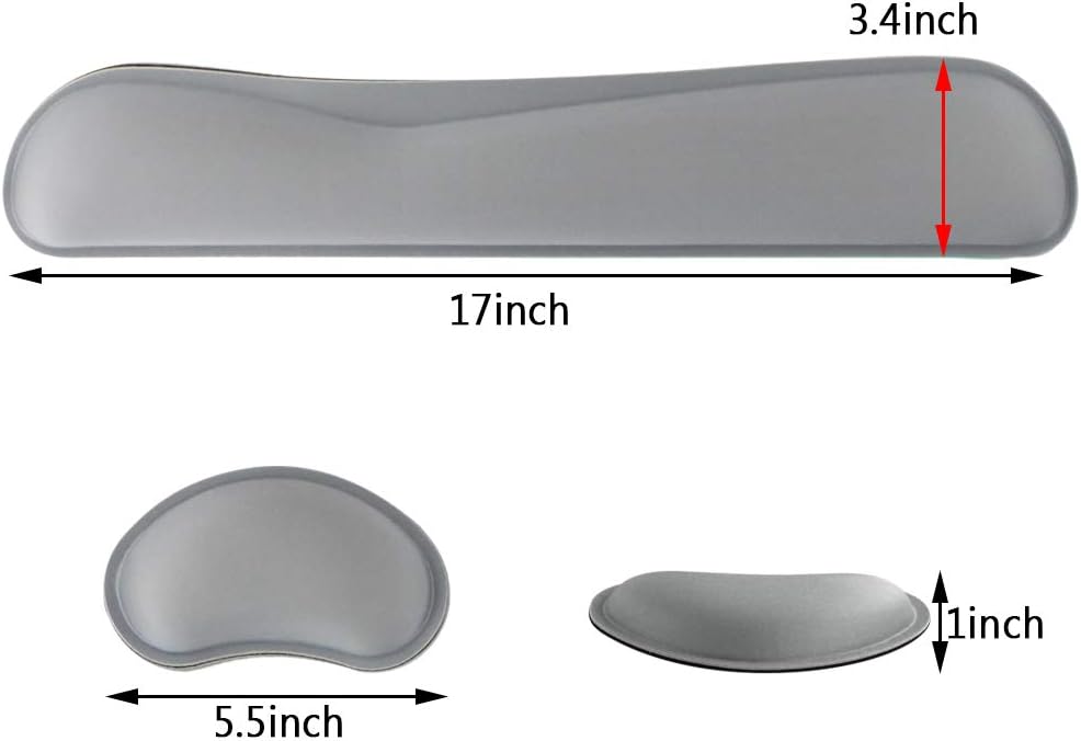 Poualss Memory Foam Set Keyboard and Mouse Wrist Pad Rest,Cushion Support for Office,Gaming,Computer,Laptop and Mac,Pain Relief& Easy Typing (Gray)