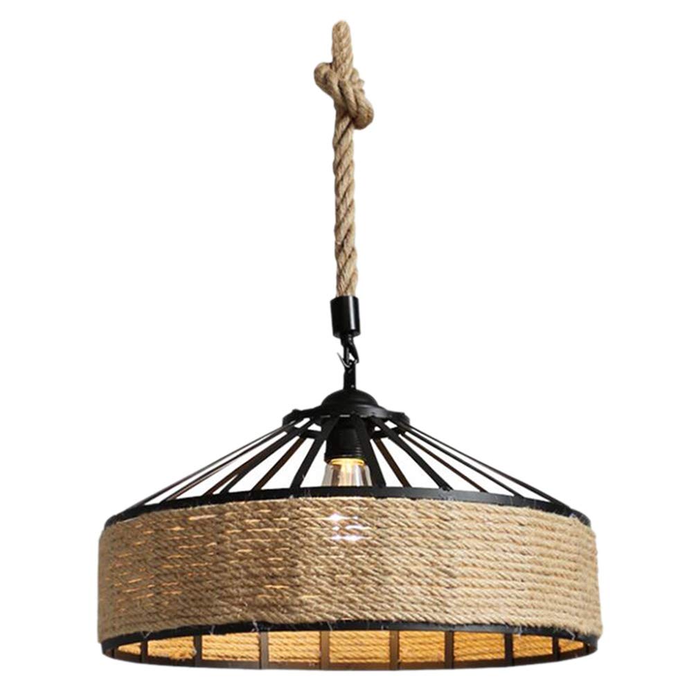 Plafonnier en corde naturelle abat-jour industriel vintage suspension câble réglable