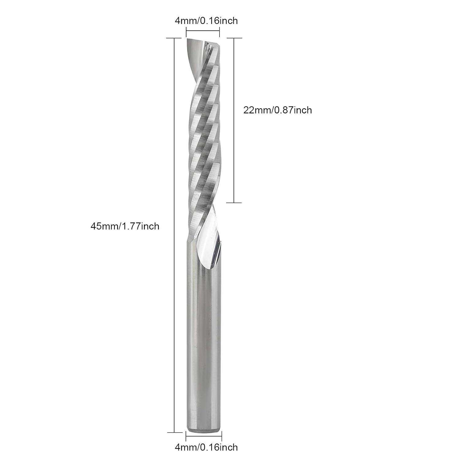 Set di 10 punte per fresa CNC con gambo da 0,4 cm, 1 scanalatura, in carburo solido, fresa a spirale, per acrilico, PVC, MDF, incisione, intaglio