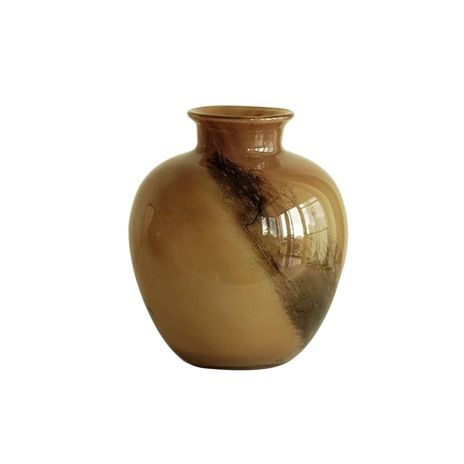 Nzzkoides Brown Round Hand Blown Glass Vase, Modern Art Vase, For Countertop Centerpiece, Living Room, Bedroom, Home Decoration, Height 23Cm/24Cm(Size:20 * 20 * 24Cm,Color:brown)