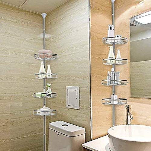 Estantería de Ducha telescópica de 4 Capas para baño, Estante de Almacenamiento de Esquina telescópico 190-310cm, Estante Organizador de Acero Inoxidable para Inodoro