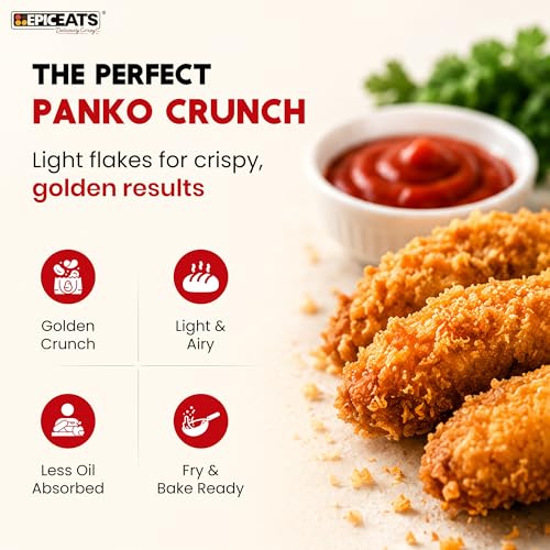 Image of Epiceats Panko Bread Crumbs | Original Japanese Style Breadcrumbs | Crispy Bread Crumbs for Fried Chicken, Cutlets, Fish Fry & Snacks | Plain Unseasoned Breadcrumb Coating | Absorbs Less Oil | Soya Free & Nut Free - 475g