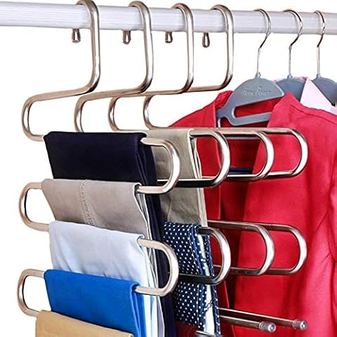 Pants Hangers DOIOWN S-Shape Stainless Steel Clothes Hangers Space Saving Hangers Closet Organizer for Pants Jeans Scarf(5 Layers,10Pcs) Cover