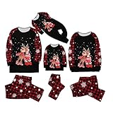 Weihnachten Schlafanzug Paare Set, Christmas Pyjama Set Merry Bedruckt Rentier Elch Familie Weihnachten Passende Outfits Lange Ärmel Nachtwäsche Schlafanzughose Pulli Schlafanzüge Kinder Strampler