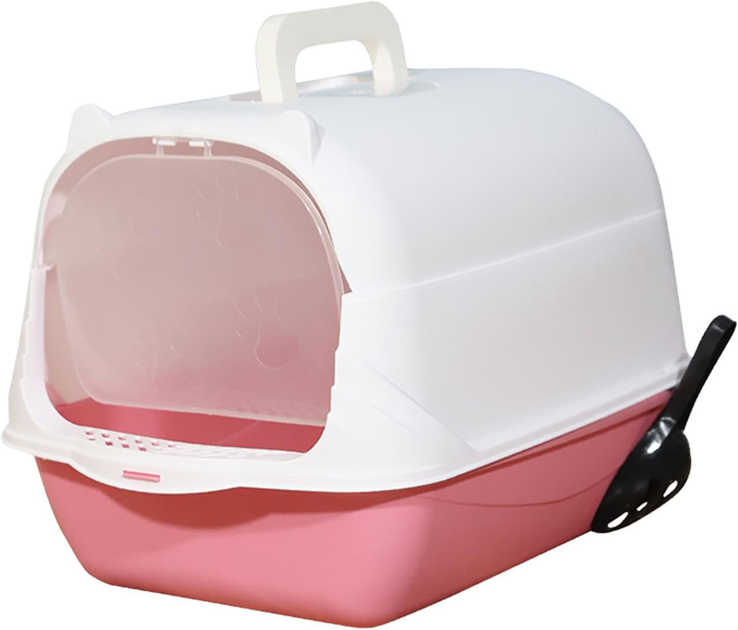 Hooded Cat Pet Fully Enclosed Cat Toilet Cat Litter Tray Kitten Potty, Handheld Pink