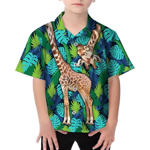 Wise Giraffe Boys Hawaiian Shirts - Jungle Beach Boys Button Down Shirt Short Sleeve Summer Shirts for Kids PA25