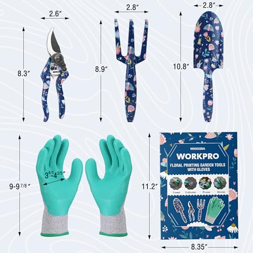 image for WORKPRO Aluminum Garden Tool Set, 4PCS Heavy Duty Hand Garden Tools wi