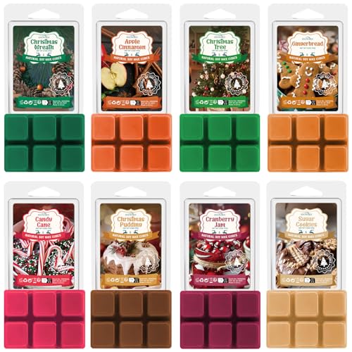 Image of Christmas Wax Melts Wax Cubes, SNOWSEN Strong Winter Fragrance Soy Wax Cubes for Wax Warmer,Scented Wax Melts Gift Set, Apple Cinnamon, Gingerbread, Christmas Pudding and More, Wax Melts Tarts -8 Pack