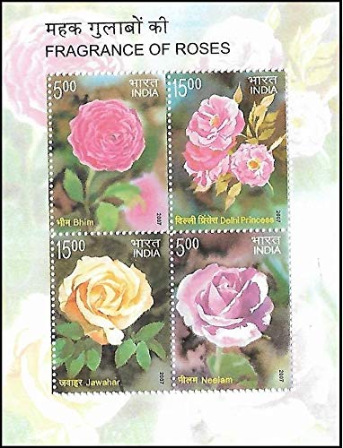 India 2007 Fragnance of Roses Miniature Stamp Sheet. You Will Feel The Roses Smell from The Stamps !