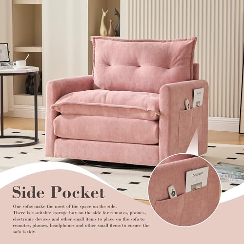 Sillón giratorio tapizado chenille rosa miniatura 5