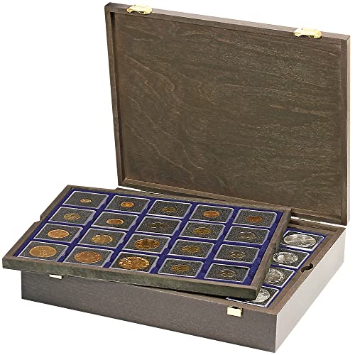 Estuche de madera Lindner para 80 marquitos de monedas 50 x 50 mm como regalo