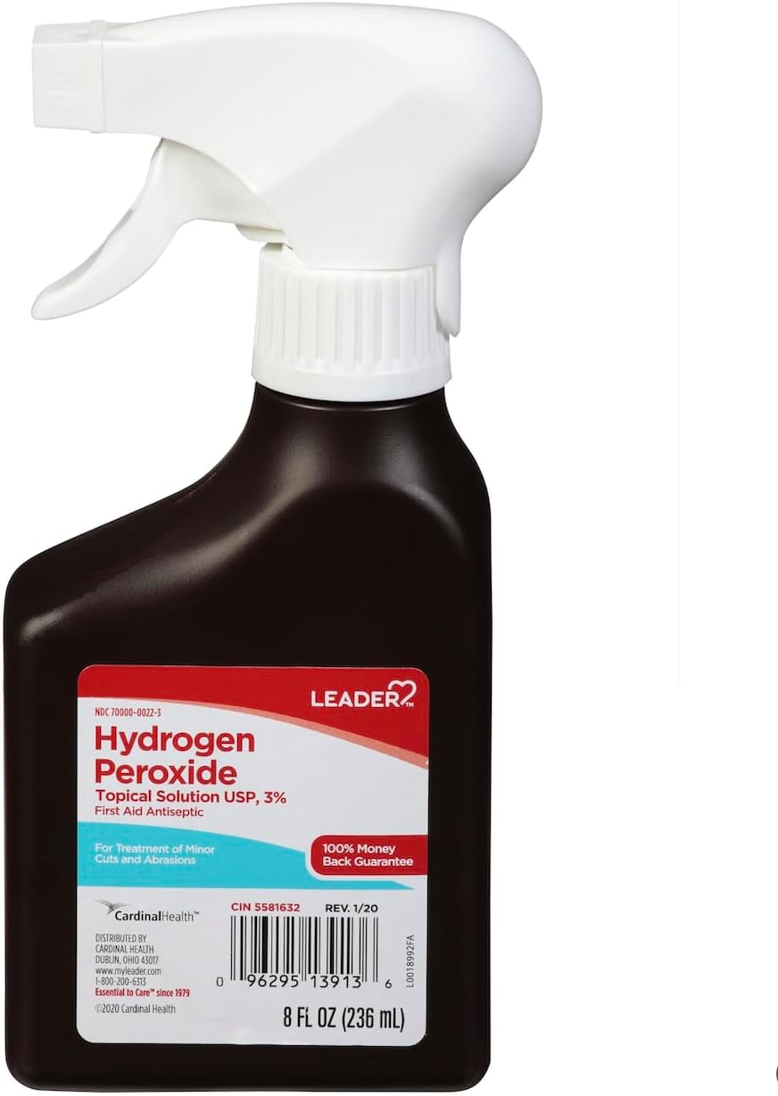 LEADER Hydrogen Peroxide 3% Topical Solution, First Aid Antiseptic (Refill, 16 fl oz (12-Pack))