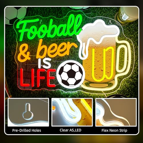 Image of Football Beer LED Neon Sign Beer Mug Light Up for Bar Party Wall Decoration