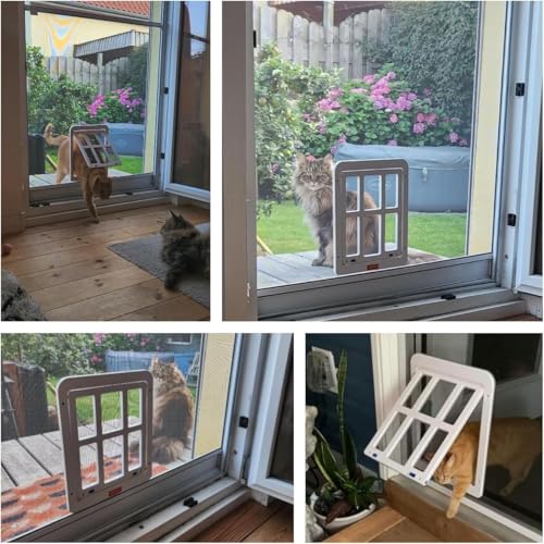 NAMSAN Katzenklappe Fliegengitter Automatischen Verschluss Hundeklappe Fliegengitter Balkontür mit Katzenklappe Haustierklappe—Weiß