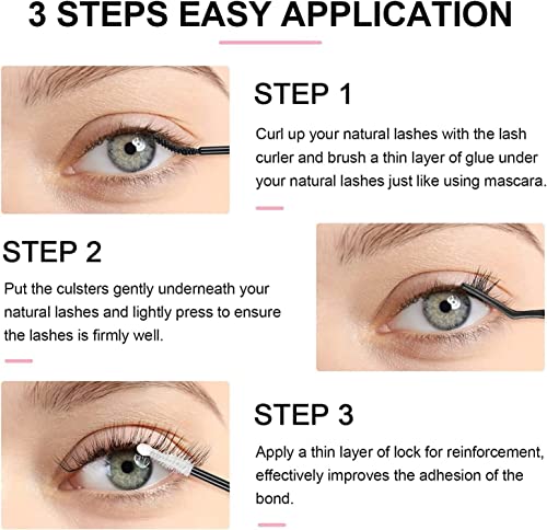 Miniatura 5 de Fenshine Extensiones de pestañas en racimo, 144 pestañas individuales con tallo ancho, rizo D, 0.354 in de longitud, extensiones de pestañas