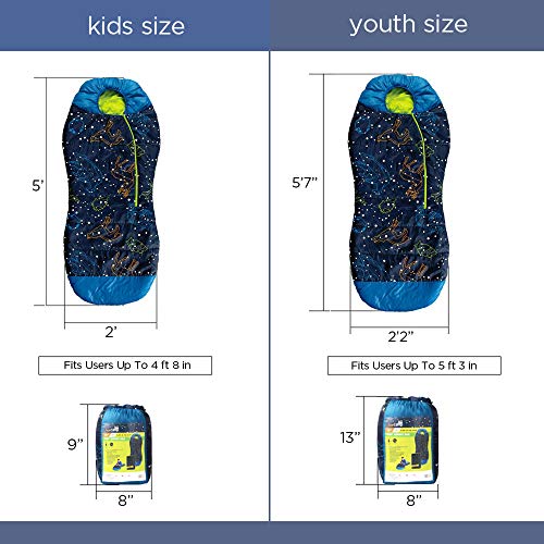 Acecamp Glow In The Dark Mummy Sleeping Bag For Kids And Youth, Temperature Rating 30°F/-1°C, Water-Resistant For Camping, Hiking, And Slumber Party (Blue, Kid's) #TOP3