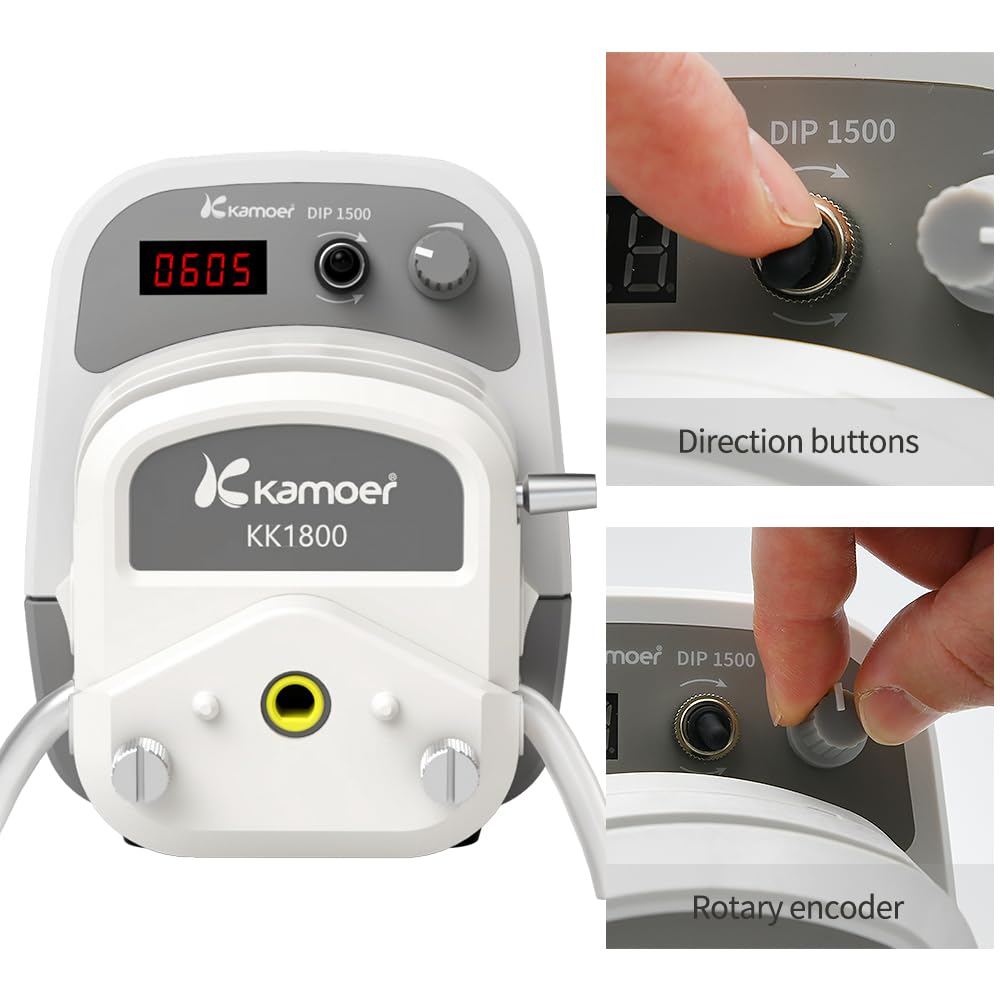 Kamoer DIP1500 V3 Pompa tubolare 24 V 1500 ml/min alto flusso intelligente velocità variabile 0,1 – 400 giri/min pompa dosatore liquido 3 rotori schermo LED RS485 7,9 mm x 11,1 mm (ID x OD)