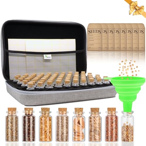 Image of 80 Slots Seed Storage Organizer with 40 Seed Envelopes, Sturdy Organizer Storage Box with Label Stickers, Glass Container for Flower Vegetable Garden Seed Saving (Seeds not Included)