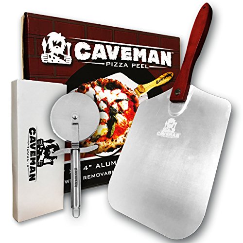 Caveman Products Aluminum Metal Pizza Peel - Folding Wood Handle for Easy Storage