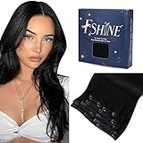 Fshine Schwarz Extension Echthaar Clips 55cm 120 Gramm Brazilian Haarverlängerung Glatt Haarteil Remy Haare verlängerung Lang Haar Double Weft 7 Pcs