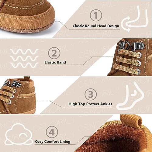 Image of CENCIRILY Baby Boys Girls High Top Sneakers Soft Soles Anti Skid Infant Ankle Shoes Toddler Prewalker First Walking Crib Shoes
