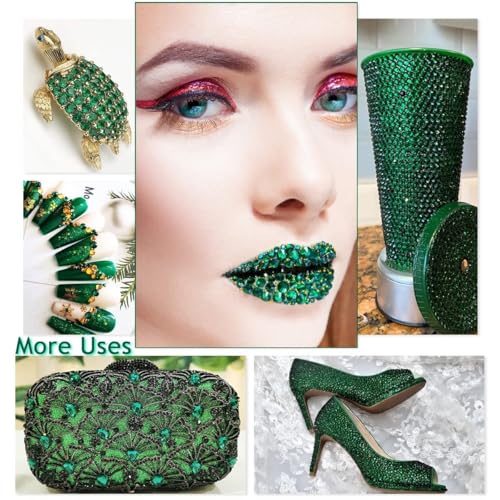 qiipii Emerald Green Resin Crystal Rhinestones for Crafting 2mm-6mm Flatback Gems Stones Diamonds Crystals for Nails Face Eyes Makeup Tumblers Bottles DIY Crafts Phones Car Scrapbooking Clothes Shoes