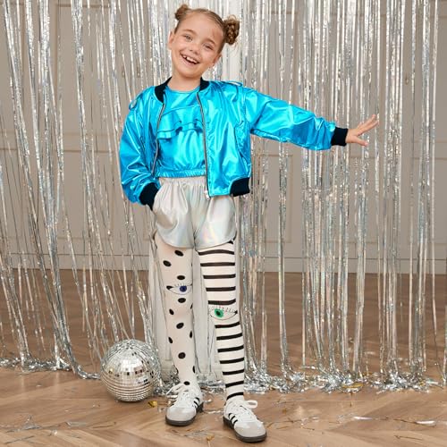 Image of Perfashion Girls Vest Metallic Half Zip Hoodie Sleeveless Leather Disco Jackets with Kangaroo Pocket 4-13Y