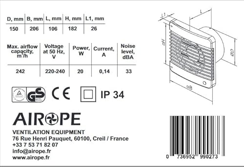 Airope 150 mm ventola estrazione ventilazione