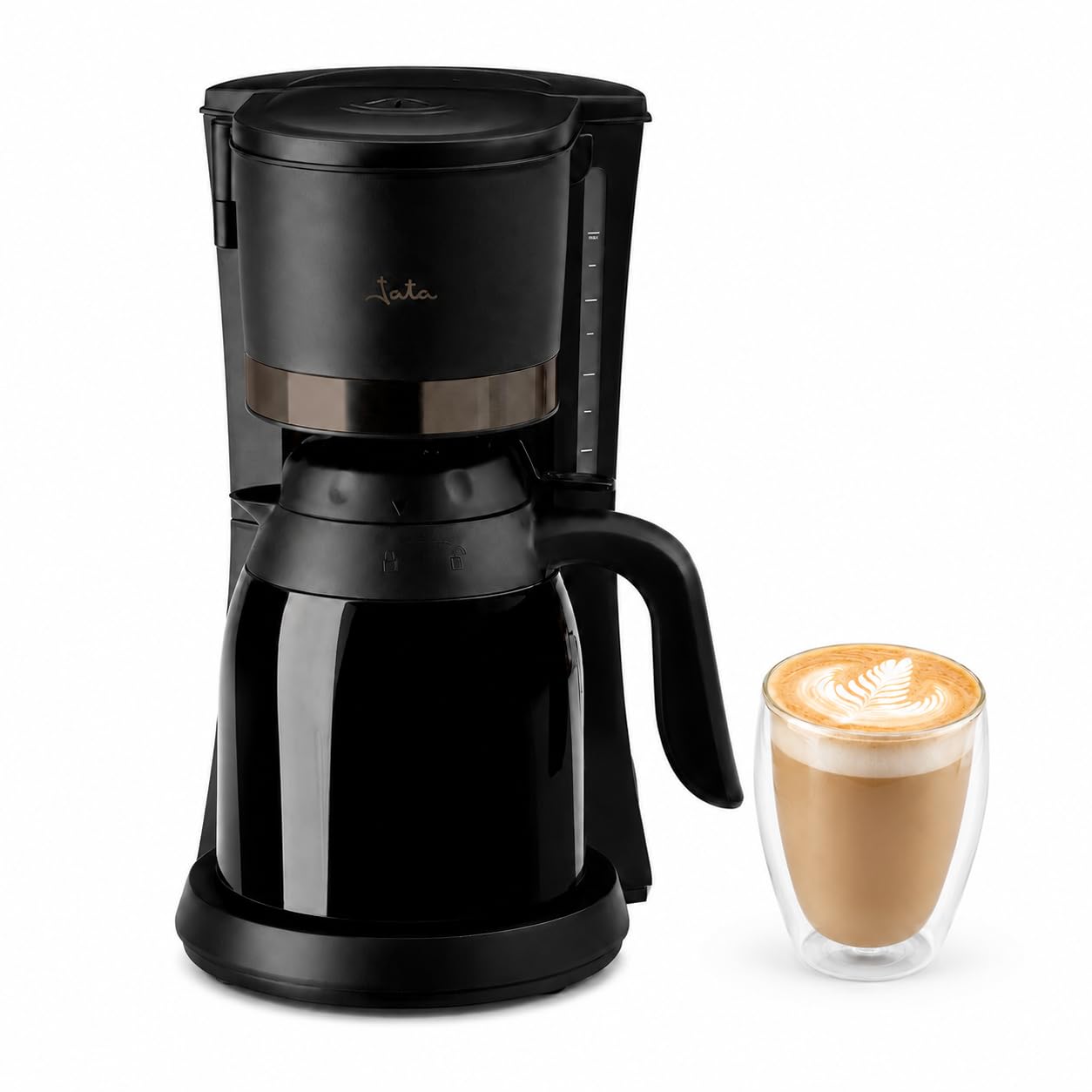 JATA JECA1800 - Cafetera Goteo. Cafetera Electrica de 2 a 12 Tazas. Con Jarra Termo. Mantiene Temperatura hasta 12 Horas. Filtro Permanente. Capacidad: 1 L. Compacta. Apagado Automático. 650 W