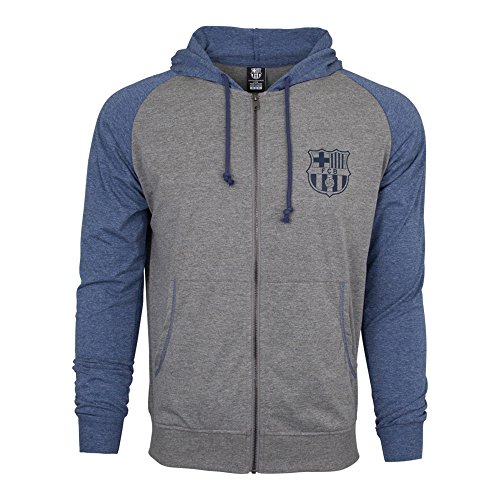 Fc Barcelona Hoodie Fz Summer Light Zip up Jacket Grey Adults (XL)
