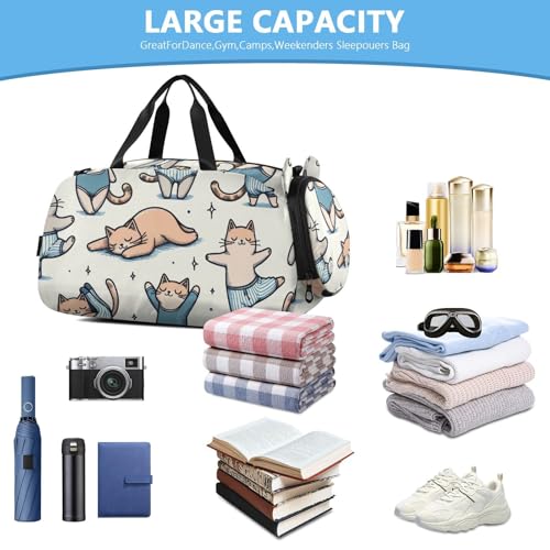 Cute Yoga Cats Duffle Bag for Girl, Sports Duffle Gym Bags with Shoe Compartment, Personalized Overnight Bag Travel Weekender for Kids4