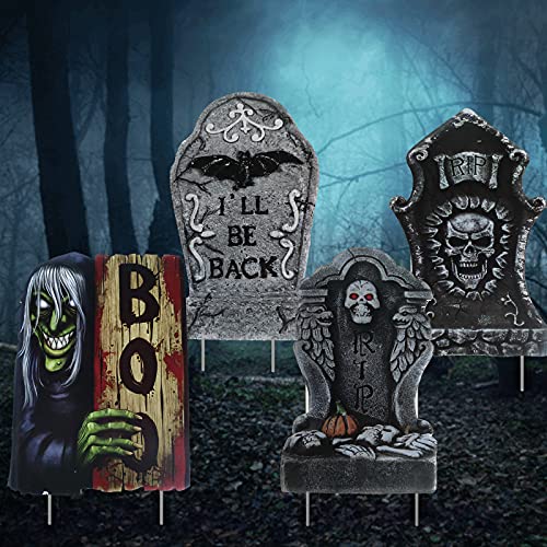 4 pack halloween tombstone yard stakes signs, graveyard scary the…