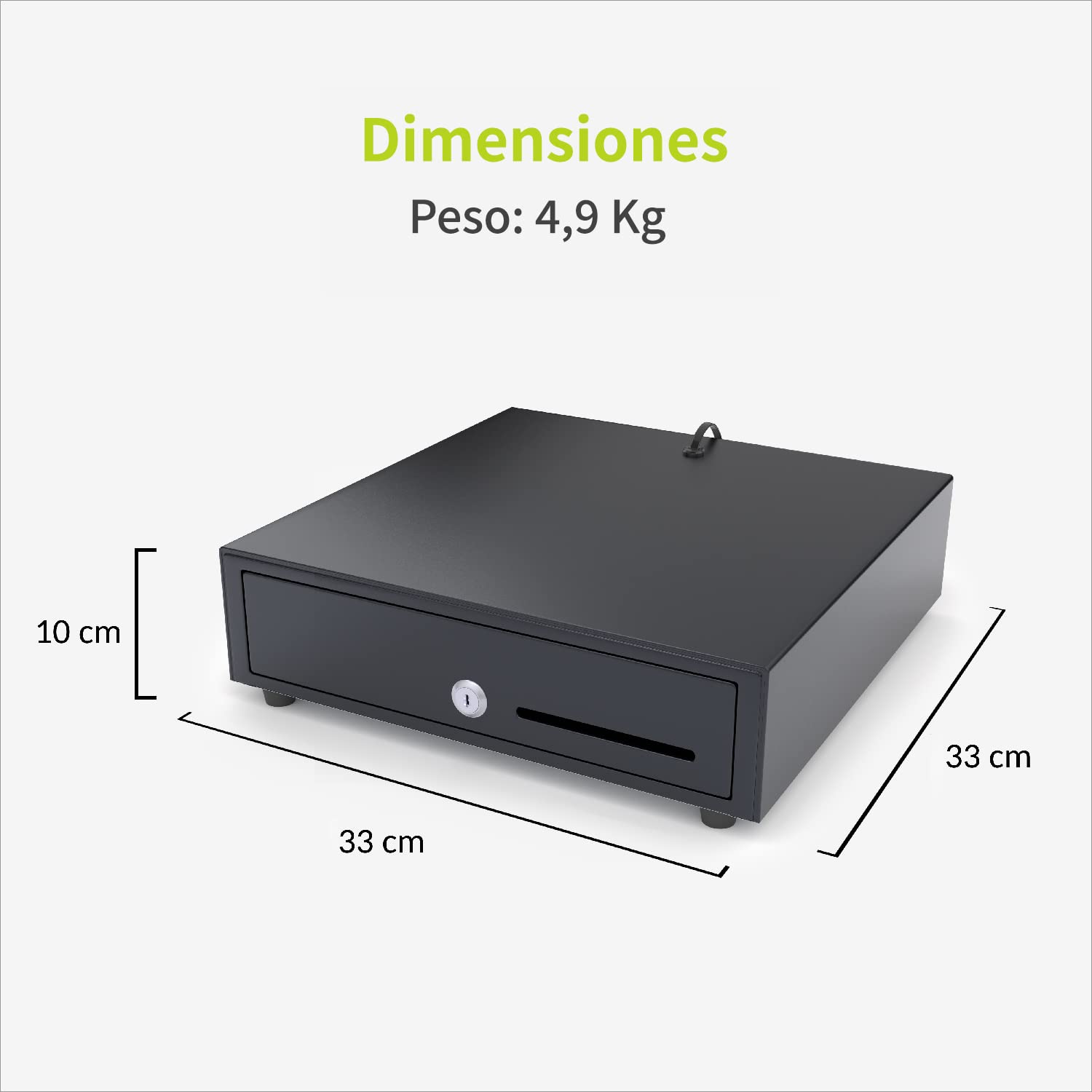 ACROPAQ Caja registradora - Apertura eléctrica con conexión RJ11, 33 x 33 cm, Con caja monedas, Encajable bajo cantador - Cajon caja registradora, Caja registradora negocio - Negro